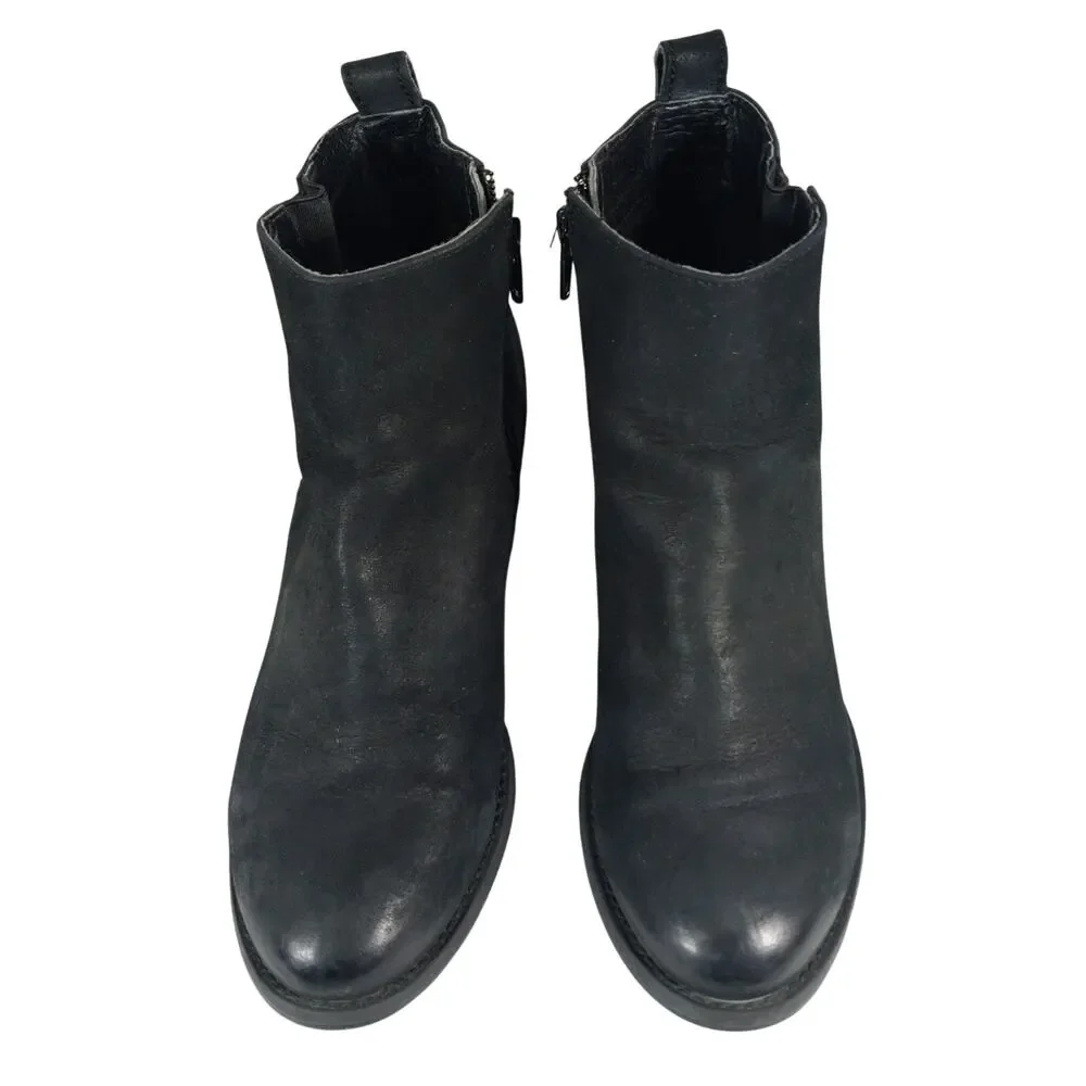 STEVE MADDEN! BLACK GENUINE LEATHER DUAL ZIPPER GOLD HEEL TRIM ANKLE BOOTS! 6.5M